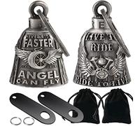 Dream Apparel 2 Pack Motorcycle Bells for Biker Rider Men Women Angel Bell with Bell Hanger, Ride Riding Bell Spirit Bell, Wing Wheel + Live to Ride & Ride to Live & Wings, One size