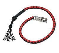 Dream Apparel 36" Motorcycle Get Back Whip Genuine Leather Biker Whip for Handlebar, Motorcycle Whip with Fringes and Skulls, Black and Red