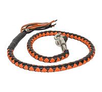 Dream Apparel 42" Leather Motorcycle Get Back Whip for Handlebar Fringed Biker Whip, Black and Orange