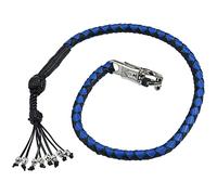 Dream Apparel 42" Motorcycle Get Back Whip Genuine Leather Biker Whip for Handlebar, Motorcycle Whip with Fringes and Skulls, Black and Blue