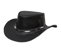 Dream Apparel Black Leather Cowboy Hat for Men Women Western Australian Outback Hat w/Shapeable Wide Brim, Aussie Style Hat, Black, XXX-Large