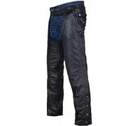 Dream Apparel Black Motorcycle Leather Chaps for Men Women Riding with Zip Out Liner, Cowboy Biker Chap Pants W/Four Pockets, Black, XXXL