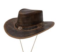 Dream Apparel Brown Leather Cowboy Hat for Men Women Western Australian Outback Hat w/Shapeable Wide Brim, Aussie Style Hat, Brown, XXX-Large