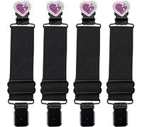 Dream Apparel Elastic Boot Straps Clips Adjustable Pant Clips Stirrups Leg Straps for Biker Women Men Motorcycle Black, 4 Pieces - Purple/Chrome Heart and Chrome Rose, 2 Pairs (4 Pieces)
