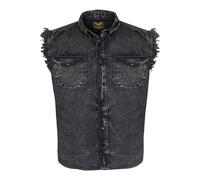Dream Apparel Mens Cut Off Button-Down Cotton Denim Shirt Lightweight Stonewashed Frayed Sleeveless Shirt w/ 2 Chest Pockets, Black, XL