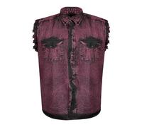 Dream Apparel Mens Cut Off Button-Down Cotton Denim Shirt Lightweight Stonewashed Frayed Sleeveless Shirt w/ 2 Chest Pockets, Burgundy, Large