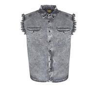 Dream Apparel Mens Cut Off Button-Down Cotton Denim Shirt Lightweight Stonewashed Frayed Sleeveless Shirt w/ 2 Chest Pockets, Grey, 3XL