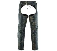 Dream Apparel Mens Distressed Brown Leather Motorcycle Riding Chaps with Zip Out Liner, Cowboy Biker Chaps Pants W/ 4 Pockets, Brown, Large