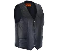 Dream Apparel Mens Leather Motorcycle Vest for Riding, Biker Vest Black Club Vest with 2 Concealed Carry Pockets & Side Laces, Black With No Side Laces, 50
