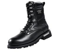 Dream Apparel Mens Motorcycle Boots for Riding Biker with Side Zipper, Waterproof Black Faux Leather Biker Boots Ankle Booties, Lace Up Military Combat Boots with Low Heel, Black, 9 UK