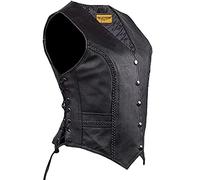 Dream Apparel Womens Black Leather Motorcycle Vest for Riding W/Concealed Carry Pockets, Biker Vest Club Vest W/Side Laces, Black, X-Small