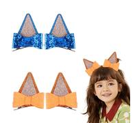 Dream Aurora 2 Pairs Ears Hair Clips Dog Bluey and Orange Ears Hair Clips Glitter Bow Barrettes for Cosplay Costume Birthday Decorations Blue Party Supplies