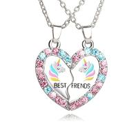 Dream Aurora 2 Pcs Unicorn Heart Shape Best Friend Necklace,BFF Necklace for 2,Matching Friendship Necklace Alloy Pendant Jewellery Gift For Girls Women Graduation Birthday Christmas Valentines Gifts