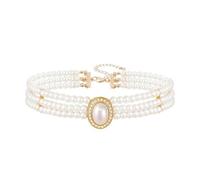 Dream Aurora 3 Rows Pearls Choker,Wedding Suite Beads Choker Necklace,1920s Simulated Pearl Rhodium Plated Elegance Charm Multi Layer Choker Pendant Necklaces Prom Party for Women and Girls