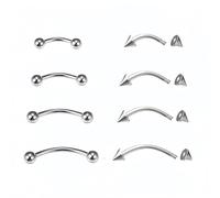 Dream Aurora 8Pcs Curved Barbells for Eyebrow Lip,316L Stainless Steel Septum Rook Daith Stud Silver Piercing Vertical Labret Bars 6mm 8mm 10mm 12mm