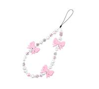 Dream Aurora Beaded Bracelet Strap,Pink Bow Pearl Charm Wrist Strap,Anti-Lost Cute Phone Lanyard Chain,Mobile Phone Charm Accessories for Girls Women