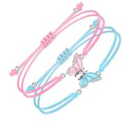 Dream Aurora Butterfly Matching Bracelets BFF Bracelets for 2,Adjustable Strand Best Friends Bracelet Friendship Couple Bracelets Jewelry Gifts for Women Girlfriend Boyfriend(white & pink)