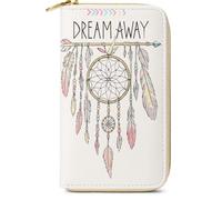 Dream Away Women's Zip Around Wallet Purse - Boho Dreamcatcher Design - PU Leather Clutch Style with Card Holders, ID Windows, Coin Pocket - Pink Interior