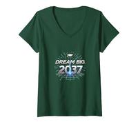 Dream Big 2037 Graduation Futuristic Celebration V-Neck T-Shirt, Women, Forest Green, L