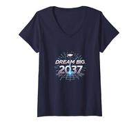Dream Big 2037 Graduation Futuristic Celebration V-Neck T-Shirt, Women, Navy, L