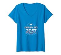 Dream Big 2037 Graduation Futuristic Celebration V-Neck T-Shirt, Women, Sapphire, L