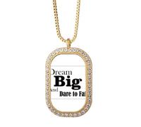 Dream Big And Dare To Fail Quote Necklace Pendant Diamond Crystal Golden Jewelry