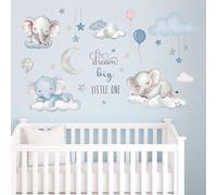 Dream Big Little One Elephant Wall Stickers,Dreamy Moon Stars Balloons Cloud Decor for Kids Room, Nursery & Play,Living Room,Bedroom