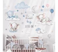 Dream Big Little One Elephant Wall Stickers,Dreamy Moon Stars Balloons Cloud Decor for Kids Room, Nursery & Play,Living Room,Bedroom