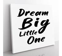 Dream Big Little One Modern Typography Quote Canvas Wall Art Print Ready to Hang, Framed Picture for Living Room Bedroom Home Office Décor, 35x35 cm (14x14 Inch)