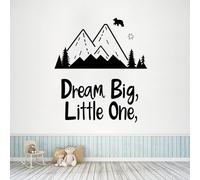 Dream Big, Little One Mountain Wall Stickers, Inspirational Quote Vinyl Decals for Nursery, Kids Room, Bedroom Decor, Cute Bear and Forest Wall Art for Children’s Room, Self-Adhesive