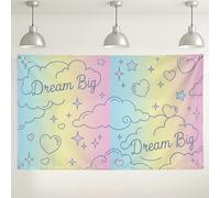 Dream Big Pastel Clouds Backdrop, Cute Heart Star Pattern Photography Background for Party Decorations, Indoor/Outdoor Event Supplies 71x43 Inch