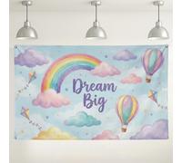 Dream Big Rainbow Cloud Backdrop, Colorful Hot Air Air-Float Balls Cute Party Decorations, Indoor/Outdoor Photography Background for Celebrations 71x43 Inch