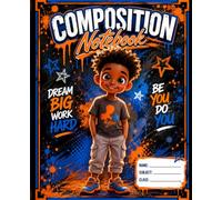 Dream Big Work Hard Miles Notebook: Composition Notebook for Boys, Ruled with Decorated Pages, 100 Pages, 7.5 x 9.25 in, Orange and Blue Splatter