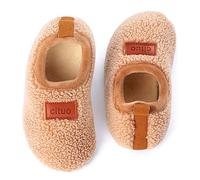 Dream Bridge Kids Sherpa Fleece Slippers with Anti-Slip Sole for Boys Girls,Beige,4 UK Child