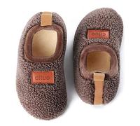 Dream Bridge Kids Sherpa Fleece Slippers with Anti-Slip Sole for Boys Girls Brown,3.5 UK Child