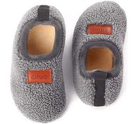 Dream Bridge Kids Sherpa Fleece Slippers with Anti-Slip Sole for Boys Girls Grey,3.5 UK Child