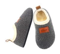 Dream Bridge Kids Sherpa Fleece Slippers with Anti-Slip Sole for Boys Girls Grey-New,6.5/7 UK Child
