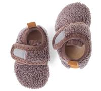 Dream Bridge Kids Velcro Sherpa Fleece Slippers with Anti-Slip Sole for Boys Girls Brown,8/8.5 UK Child