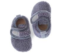 Dream Bridge Kids Velcro Sherpa Fleece Slippers with Anti-Slip Sole for Boys Girls Grey,8/8.5 UK Child