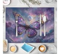 Dream Butterfly Placemat for Kitchen Dining Table 45X30cm Boys Girls Universe Nebula Table Place Mats For Safari Washable Fabric Table Mats Placemat Purple Blue Table Mats 4 PCS