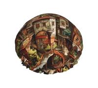 Dream Castle Printed shower cap, reusable, specially designed for women's long hair, double-layer structure, suitable for bathing.