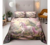 Dream Castle, Unicorn 3D Print Bedding Sets Quilt Cover King Size Duvet Cover Set 220X240 Cm With Zipper And 2 Pillowcaser Quilt Cover Soft Microfiber For Boys Girls Childrens And Adults Birthday