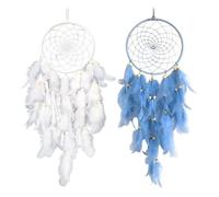 Dream Catcher, 2 Pack Blue and White Feather Dream Catchers for Wall Hanging, Boho Decor for Girls Bedroom, Dorm Room, Living Room, Window Decor, Dreamcatcher Kit with Art Deco Design