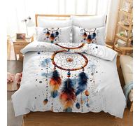 Dream Catcher 3D Print Single Duvet Cover for Women Girls Kids - Reversible Vintage Red Blue Gold Gradient Feathers Pattern Quilt Cover Set - Breathable Easy Care Microfiber Colorful Polka Dots Beddi