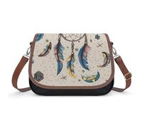 Dream Catcher And Moon Crossbody Bag for Women Leather Crossover Shoulder Handle Bag with Adjustable Strap Hobo Handbag Large Capacity Purse Work Handbag for Daily Outdoor