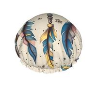 dream catcher and moon Shower Cap Reusable Elastic Bath Caps Waterproof Bath Hair Hat for Women Men Spa Salon Large Shower Bonnet Double Layer Bathing Hair Cap for Long Hair, Braids