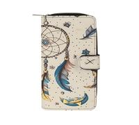 Dream Catcher And Moon Wallet Multifunctional Leather Wallets for Men Compact Long Wallet Credit Card Holder Passport Bag