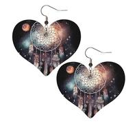 Dream Catcher and Stars Leather Earrings for Women Heart Earring Lightweight Dangle Earrings Jewelry Gifts, One Size, No Gemstone