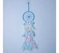 Dream Catcher, Boho Decor Circle Cute Dream Catchers for Room Wall Hanging, Feather Bead Dreamcatcher, Ornaments Decoration Craft Gifts for Home Bedroom Living Room Decor (Blue - A)