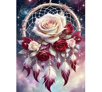Dream Catcher Counted Cross Stitch Kits for Adults, Flowers Stamped Cross Stitch Kits for Beginners, Needlepoint Cross-Stitch Patterns Embroidery Kits Arts and Crafts for Home Decor 12×16 Inch